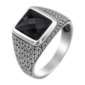Siyah Zirkon Taşlı Piramit Desenli 925 Ayar Gümüş Yüzük thumbnail 3