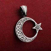 Ay Yıldız Tasarımlı Desenli 925 Ayar Gümüş Kolye Ucu thumbnail 2