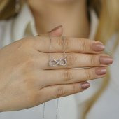 Sonsuzluk Tasarımlı Beyaz Zirkon Taşlı 925 Ayar Gümüş Kadın Kolye thumbnail 1