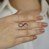 Uğur Böceği Motifli Sonsuzluk Tasarımlı 925 Ayar Gümüş Kadın Kolye thumbnail 1