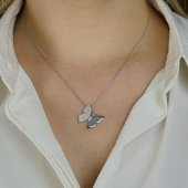Kelebek Tasarımlı Beyaz Zirkon Taşlı 925 Ayar Gümüş Kadın Kolye thumbnail 2