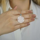 Yaşam Çiçeği Nazar Tasarımlı 925 Ayar Gümüş Kolye thumbnail 1