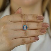 Minimal Nazar Boncuğu Tasarımlı 5 Sıra 925 Ayar Gümüş Kadın Kolye thumbnail 1