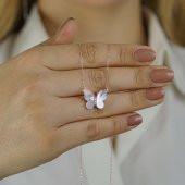 Sedef Taşlı Kelebek Tasarımlı 925 Ayar Gümüş Kadın Kolye Rose thumbnail 1