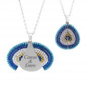 İsim Harf Yazılabilen Açılır Kapanır Nazar Tasarımlı 925 Ayar Gümüş Kadın Kolye thumbnail 1