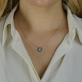 Minimal Nazar Boncuğu Tasarımlı 5 Sıra 925 Ayar Gümüş Kadın Kolye thumbnail 2