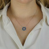 Nazar Tasarımlı 7 Sıra 925 Ayar Gümüş Kadın Kolye thumbnail 2