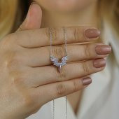 Melek Tasarımlı Beyaz Zirkon Taşlı 925 Ayar Gümüş Kadın Kolye thumbnail 1