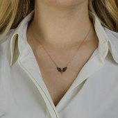 Melek Tasarımlı Siyah Zirkon Taşlı 925 Ayar Gümüş Kadın Kolye thumbnail 2