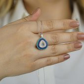 İsim Harf Yazılabilen Açılır Kapanır Nazar Tasarımlı 925 Ayar Gümüş Kadın Kolye thumbnail 2