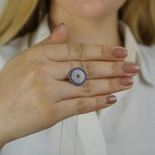 Nazar Boncuğu Tasarımlı 8 Sıra 925 Ayar Gümüş Kadın Kolye thumbnail 1