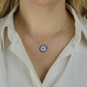 Nazar Boncuğu Tasarımlı 8 Sıra 925 Ayar Gümüş Kadın Kolye thumbnail 2