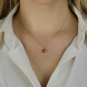 Damla Tasarımlı Kırmızı Zirkon Taşlı 925 Ayar Gümüş Kadın Kolye thumbnail 2