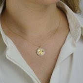 Yuvarlak Model Tuğra Motifli Altın Kaplamalı 925 Ayar Gümüş Kadın Kolye 45 CM thumbnail 2