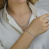 Yuvarlak 925 Ayar Gümüş Su Yolu Kolye Bileklik Set 3 MM - 1