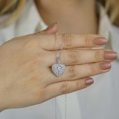 Kalp Tasarımlı İsim Harf Yazılabilir Açılıp Kapanabilir 925 Ayar Gümüş Kadın Kolye thumbnail 3