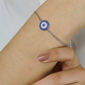 Nazar Boncuğu Tasarımlı 6 Sıralı 925 Ayar Gümüş Kadın Bileklik thumbnail 1