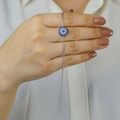 Nazar Boncuğu Tasarımlı 6 Sıralı 925 Ayar Gümüş Kadın Bileklik thumbnail 2