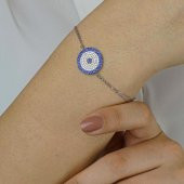 Nazar Tasarımlı 8 Sıralı 925 Ayar Gümüş Kadın Bileklik thumbnail 1