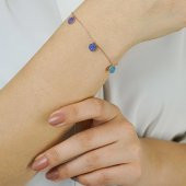 Yuvarlak Minimal Tasarımlı Renkli Zirkon Taşlı 925 Ayar Gümüş Şans Bileklik thumbnail 3