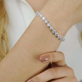 Pırlanta Montürlü Yuvarlak 925 Ayar Gümüş Su Yolu Bileklik 6MM - 1