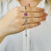 Kırmızı Çiçek Tasarımlı 925 Ayar Gümüş Kadın Bileklik thumbnail 2