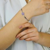 Mor Ametist Renkli Çiçek Tasarımlı 925 ayar Gümüş Bileklik thumbnail 3