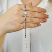 Beyaz Çiçek Tasarımlı 925 Ayar Gümüş Kadın Bileklik thumbnail 2