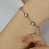 Nazar Boncuğu Tasarımlı Rose Renk 925 Ayar Gümüş Kadın Bileklik - 1