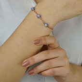 Nazar Boncuğu Tasarımlı Rose Renk 925 Ayar Gümüş Kadın Bileklik - 3