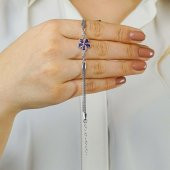 Mor Ametist Renkli Çiçek Tasarımlı 925 ayar Gümüş Bileklik thumbnail 2