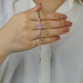 Pembe Lotus Çiçeği Tasarımlı 925 Ayar Gümüş Kadın Bileklik - 2