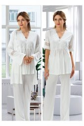 DUCHESSE 3007 HAMİLE LOHUSA 3 LÜ PİJAMA SABAHLIK TAKIM - 4