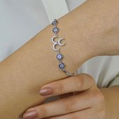 Üç Hilal Tasarımlı Nazar Detaylı 925 Ayar Gümüş Kadın Bileklik thumbnail 1