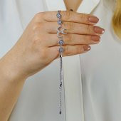 Üç Hilal Tasarımlı Nazar Detaylı 925 Ayar Gümüş Kadın Bileklik thumbnail 2