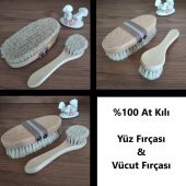 Wmoloxs 3lü Set Doğal At Kılı Fırçası + At Kılı Yüz Fırçası + Ahşap Selülit Vücut Masaj Aleti - 10