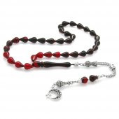 Nipora Kararmaz Metal Ayyıldız Püsküllü Damla Kesim Süzme Kırmızı-Siyah Ateş Kehribar Tesbih thumbnail 1