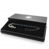 Nipora Kararmaz Metal Ayyıldız Püsküllü Arpa Kesim Mavi-Siyah Sıkma Kehribar Tesbih thumbnail 3