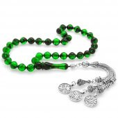 Nipora Kararmaz Metal Mecidiye Püsküllü İstanbul Kesim Süzme Yeşil-Siyah Ateş Kehribar Tesbih thumbnail 1