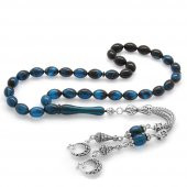 Nipora Kararmaz Metal Ayyıldız Püsküllü Arpa Kesim Süzme Turkuaz-Siyah Ateş Kehribar Tesbih thumbnail 1