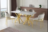 Royal Masa High Gloss Krom Mutfak Masa 4 Sandalye Seti 90*160 - 2