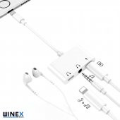 Winex 8Pin 3in1 Lightning to 3.5mm Aux + Lightnin Ses + Lightning Şarj Dönüştürücü Adaptörü Beyaz - 3