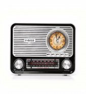 Ankara Hatırası Retro Stil FM Radyo X-BASS Bluetooth Hoparlör Saatli El Fenerli Radyo - 1