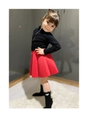 Kırmızı Renk Volanlı Dalgıç Kumaş Etek  - 4