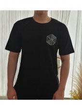 Finezza Geometrik Square Baskılı Pamuk Siyah T-Shirt S Beden - 985 - 3