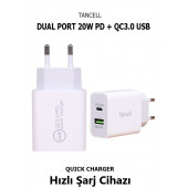 TANCELL Çift Çıkışlı Hızlı Şarj Cihazı Type C & Usb C (20w Pd + Qc 3.0) Şarj Adaptörü Güç Kaynağı - 1