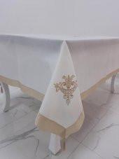Finezza İrem Bej Nakışlı Keten Kumaş Krem Masa Örtüsü 160*220 Cm - 990 - 2