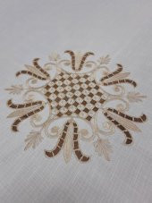 Finezza İrem Bej Nakışlı Keten Kumaş Krem Masa Örtüsü 160*220 Cm - 990 - 3