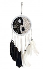 Siyah Beyaz Dream Catcher Kuş Tüylü Boncuklu Düş Kapanı Duvar Süsü - 1