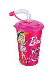 Barbie Kapaklı Pipetli Bardak 400 Ml. - 2
